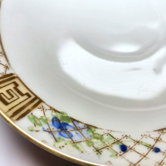 Nippon Teacup and Saucer Set Vintage Hand Painted Blue Flowers Gold Trim - Picture 6 of 11